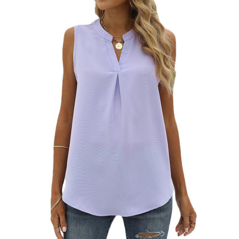 Melissa – Pleated V-Neck Sleeveless Top