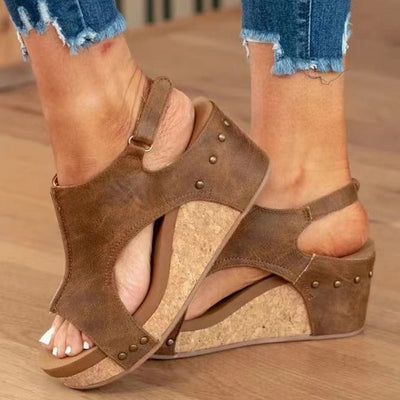 Loise – Cut-Out Cork Wedge Sandals