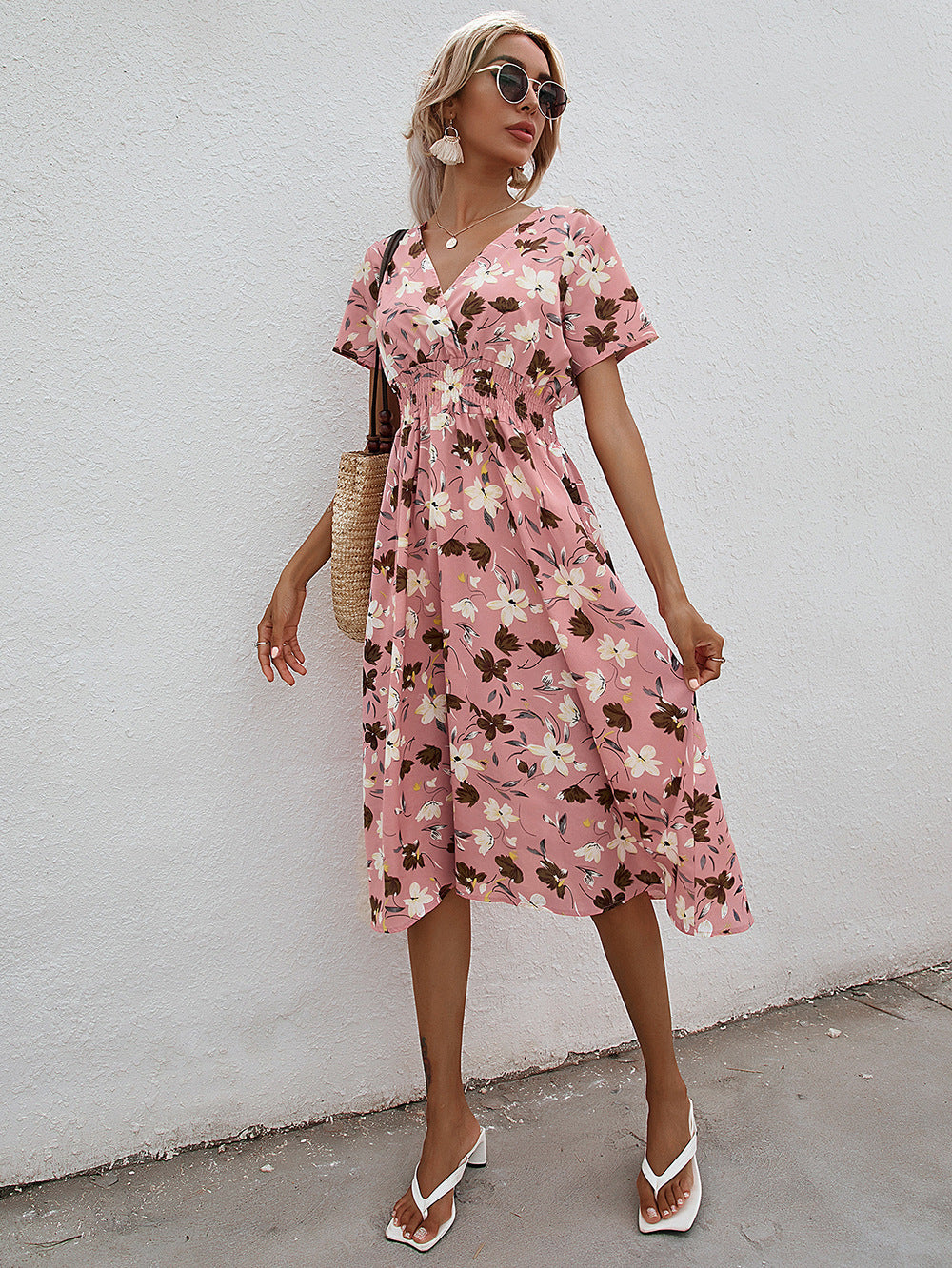 Mayumi – Printed V-Neck Midi Dress