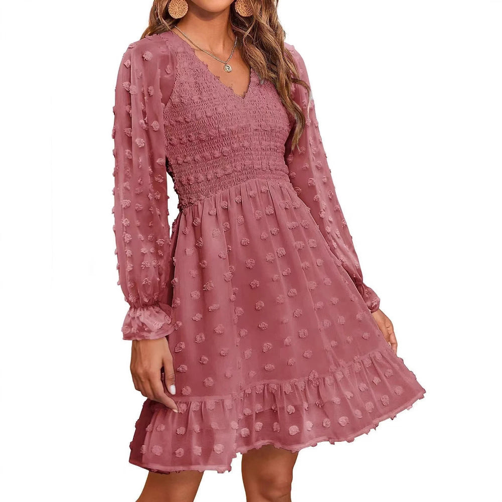 Lina – Textured Long Sleeve Smock Dress