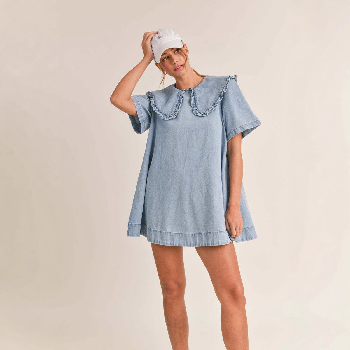 Pippa – Ruffle Collar Denim Dress