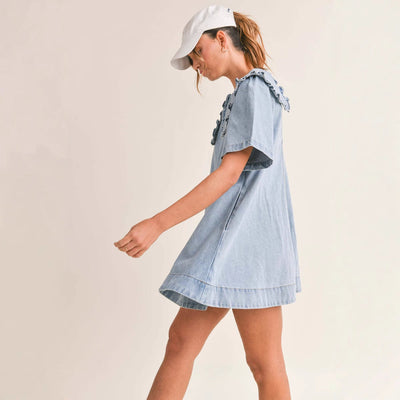 Pippa – Ruffle Collar Denim Dress