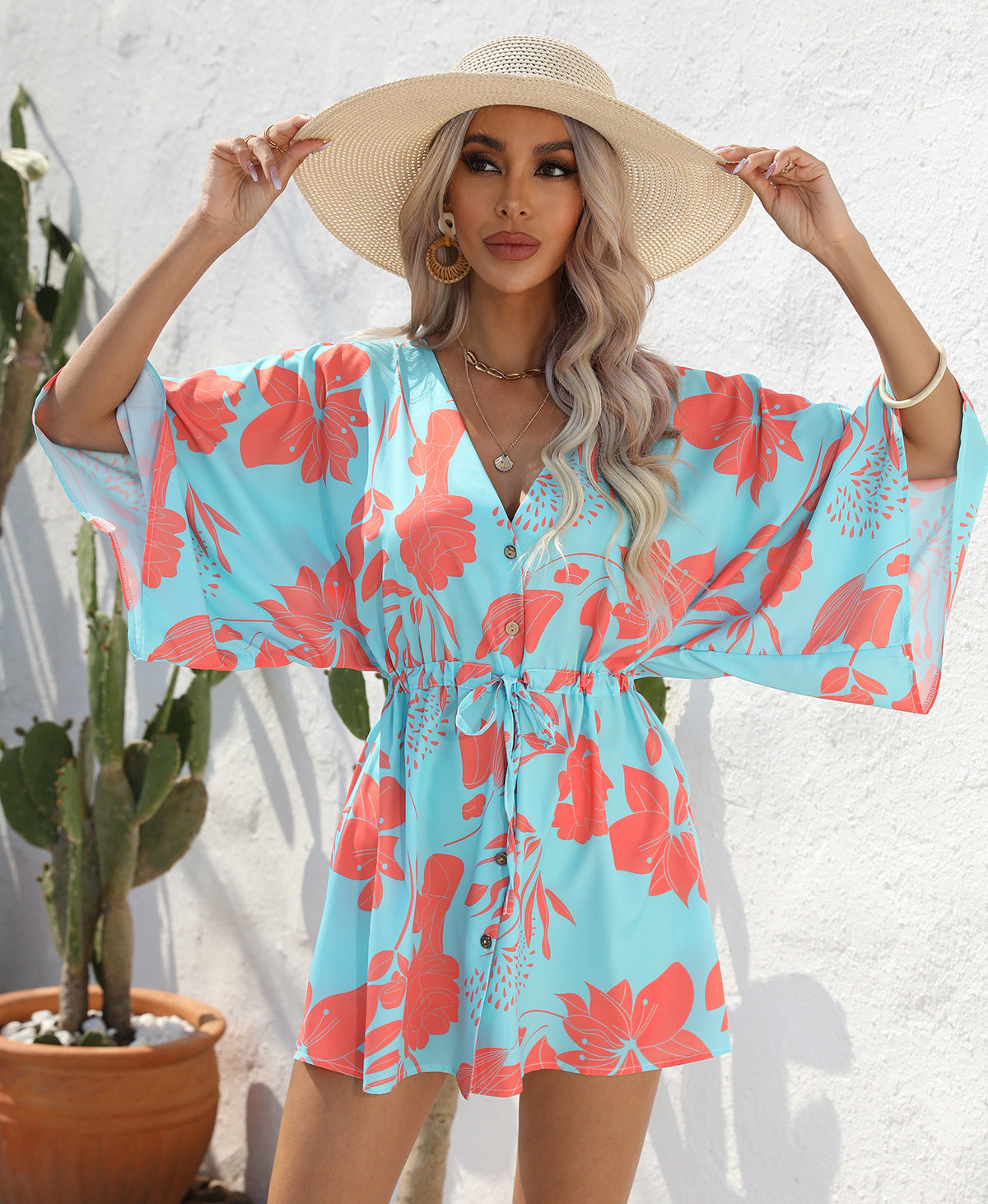 Ismay – Tropical Print Tie-Waist Playsuit