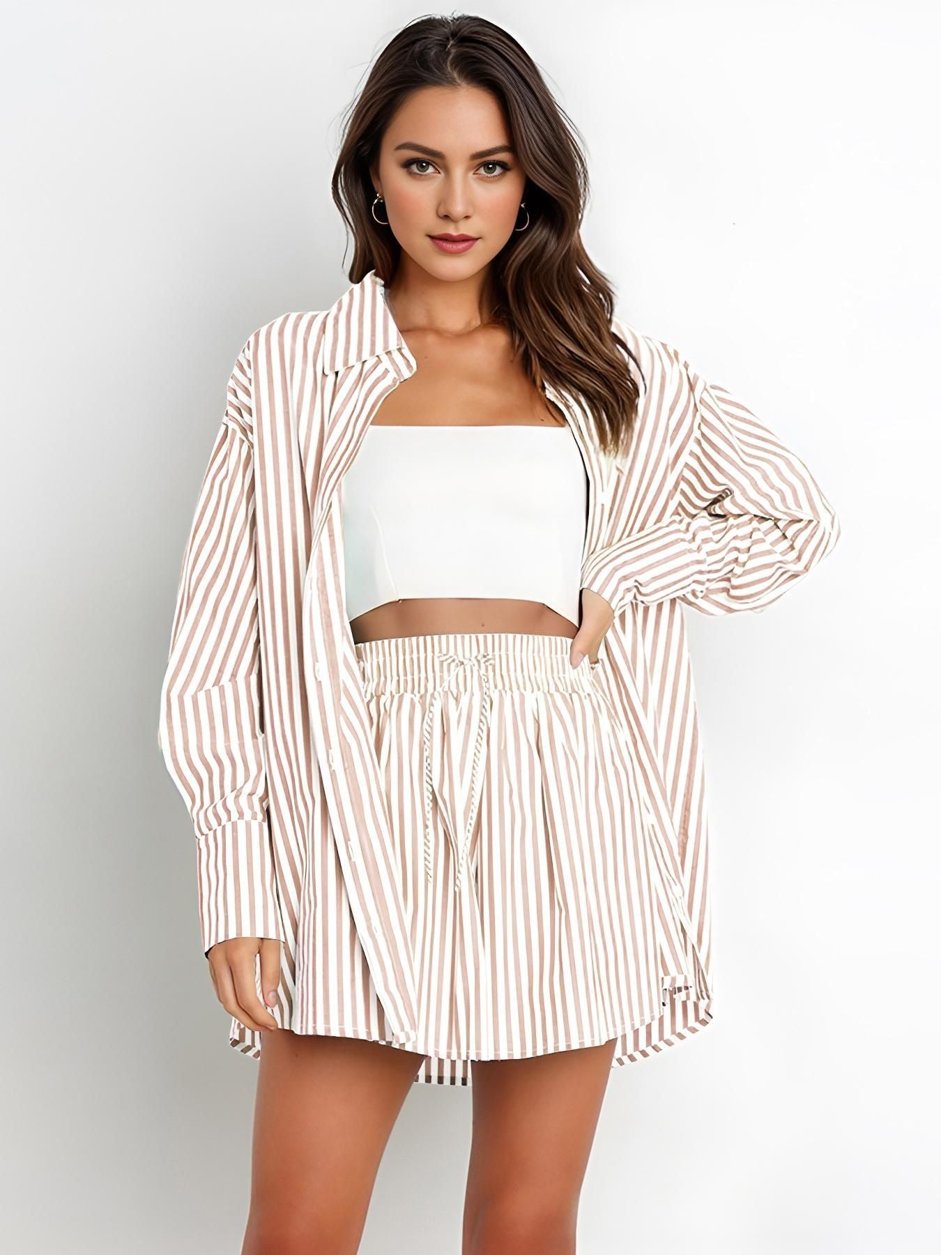 Lowenna – Striped Shirt and Shorts Co-Ord Set