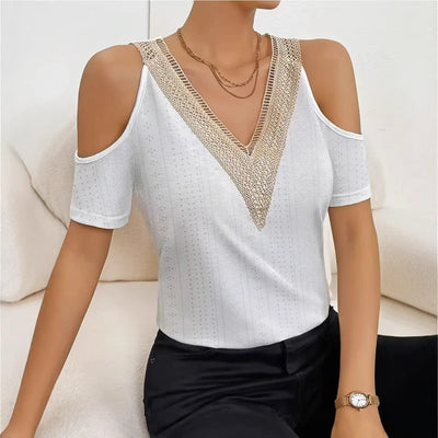 Giselda – Cold Shoulder Lace Trim Top