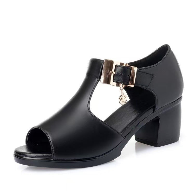 Beatriz – Buckled Peep-Toe Block Heels