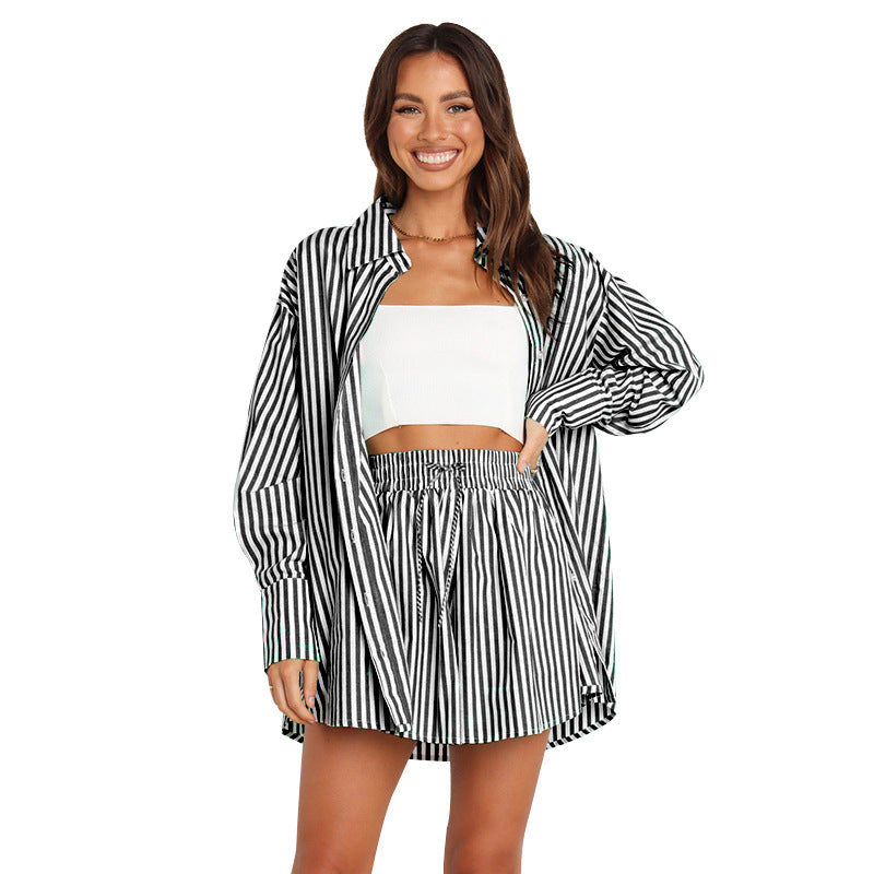 Lowenna – Striped Shirt and Shorts Co-Ord Set