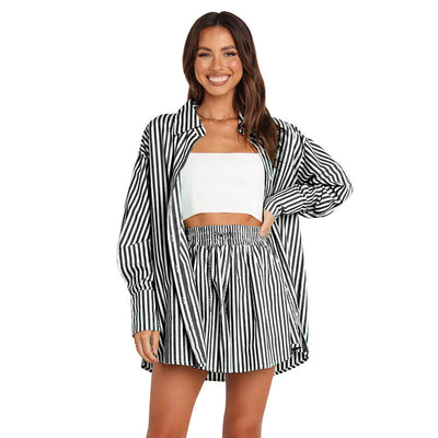Lowenna – Striped Shirt and Shorts Co-Ord Set