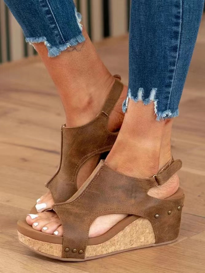 Loise – Cut-Out Cork Wedge Sandals