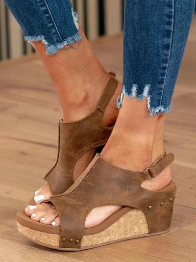 Loise – Cut-Out Cork Wedge Sandals
