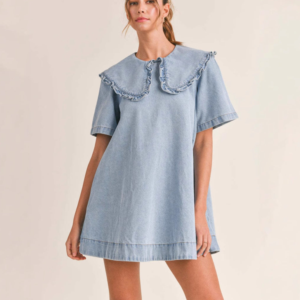 Pippa – Ruffle Collar Denim Dress