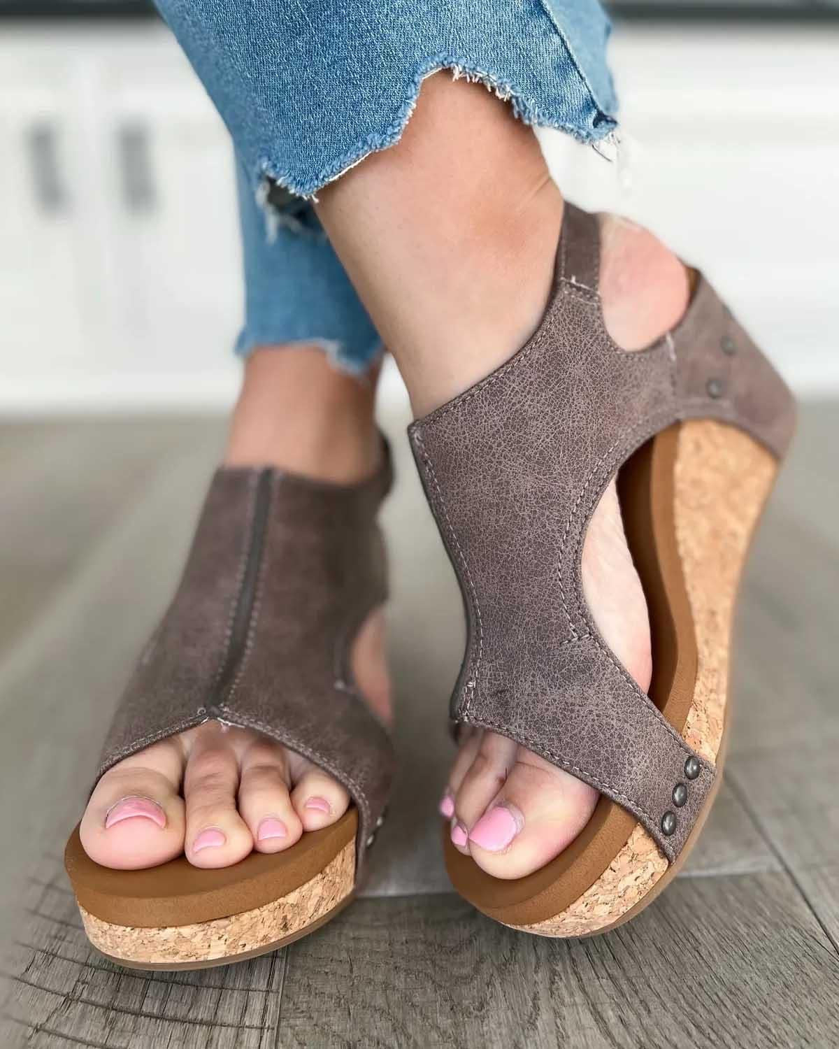 Loise – Cut-Out Cork Wedge Sandals