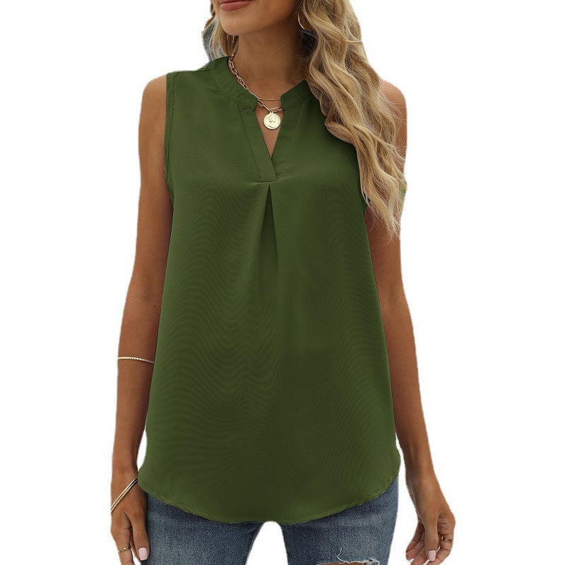 Melissa – Pleated V-Neck Sleeveless Top