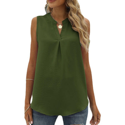 Melissa – Pleated V-Neck Sleeveless Top