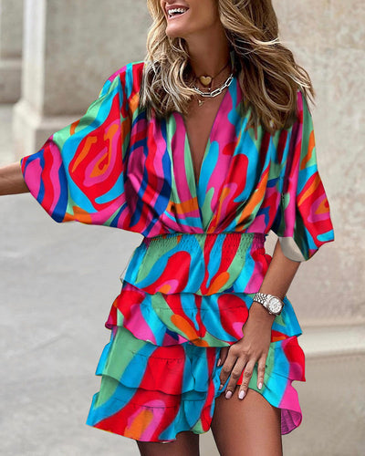 Ysmelle – Printed Ruffle Wrap Dress