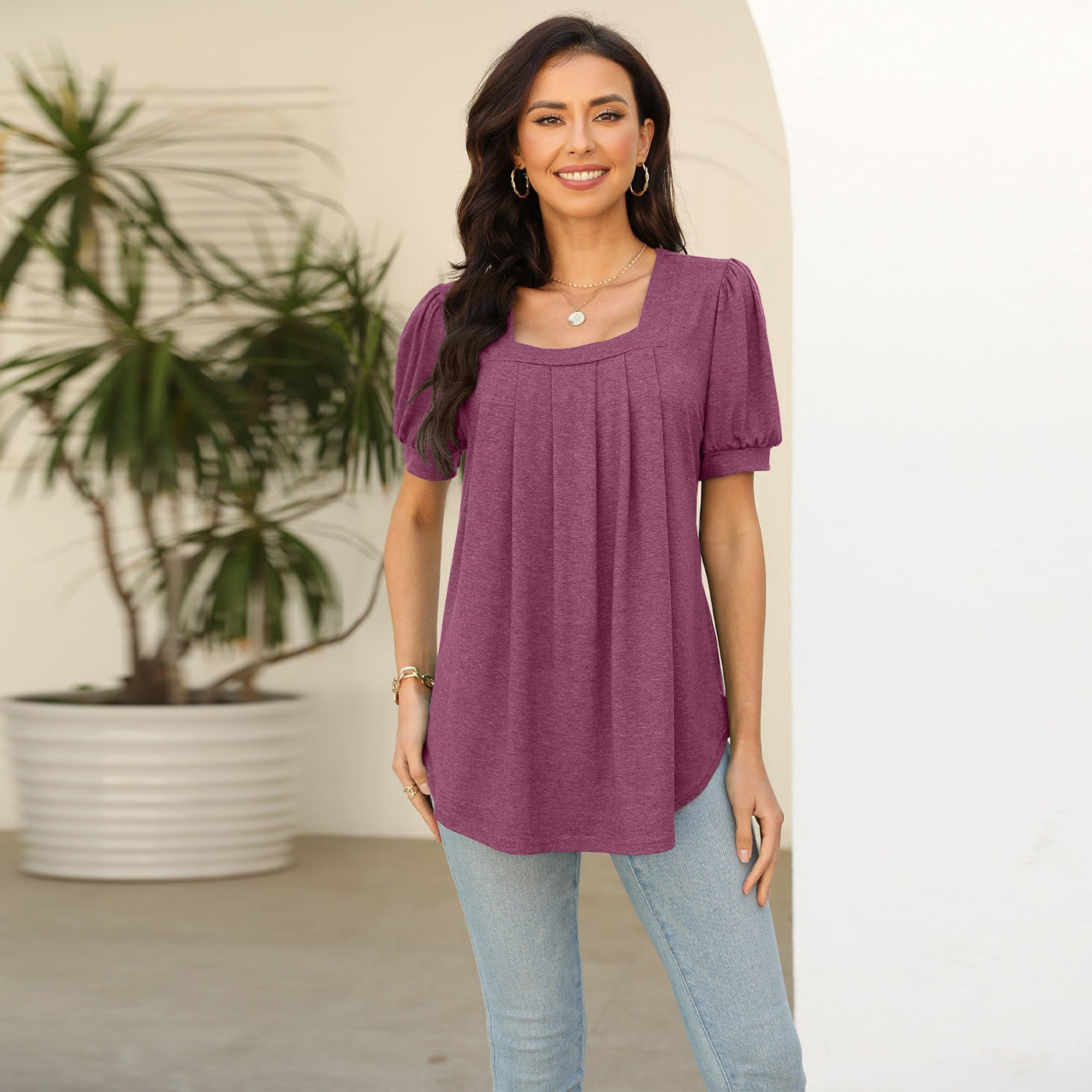 Tori – Pleated Square Neck Top