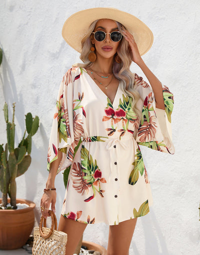 Ismay – Tropical Print Tie-Waist Playsuit