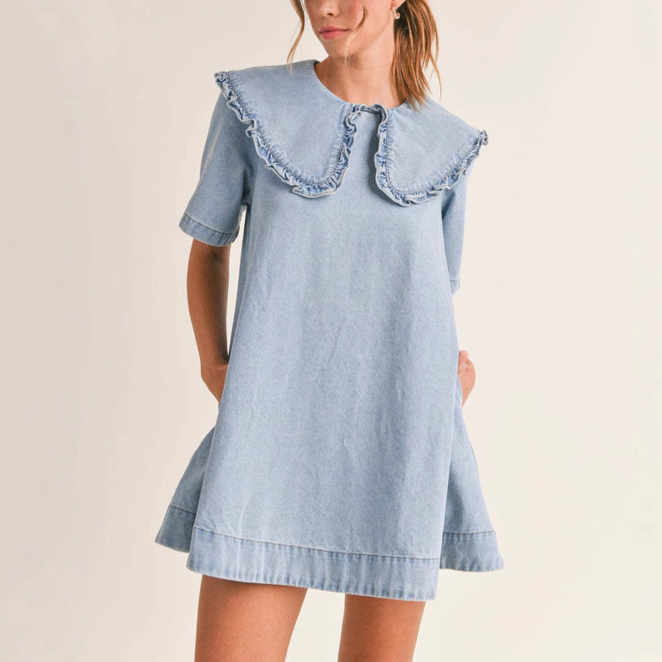 Pippa – Ruffle Collar Denim Dress