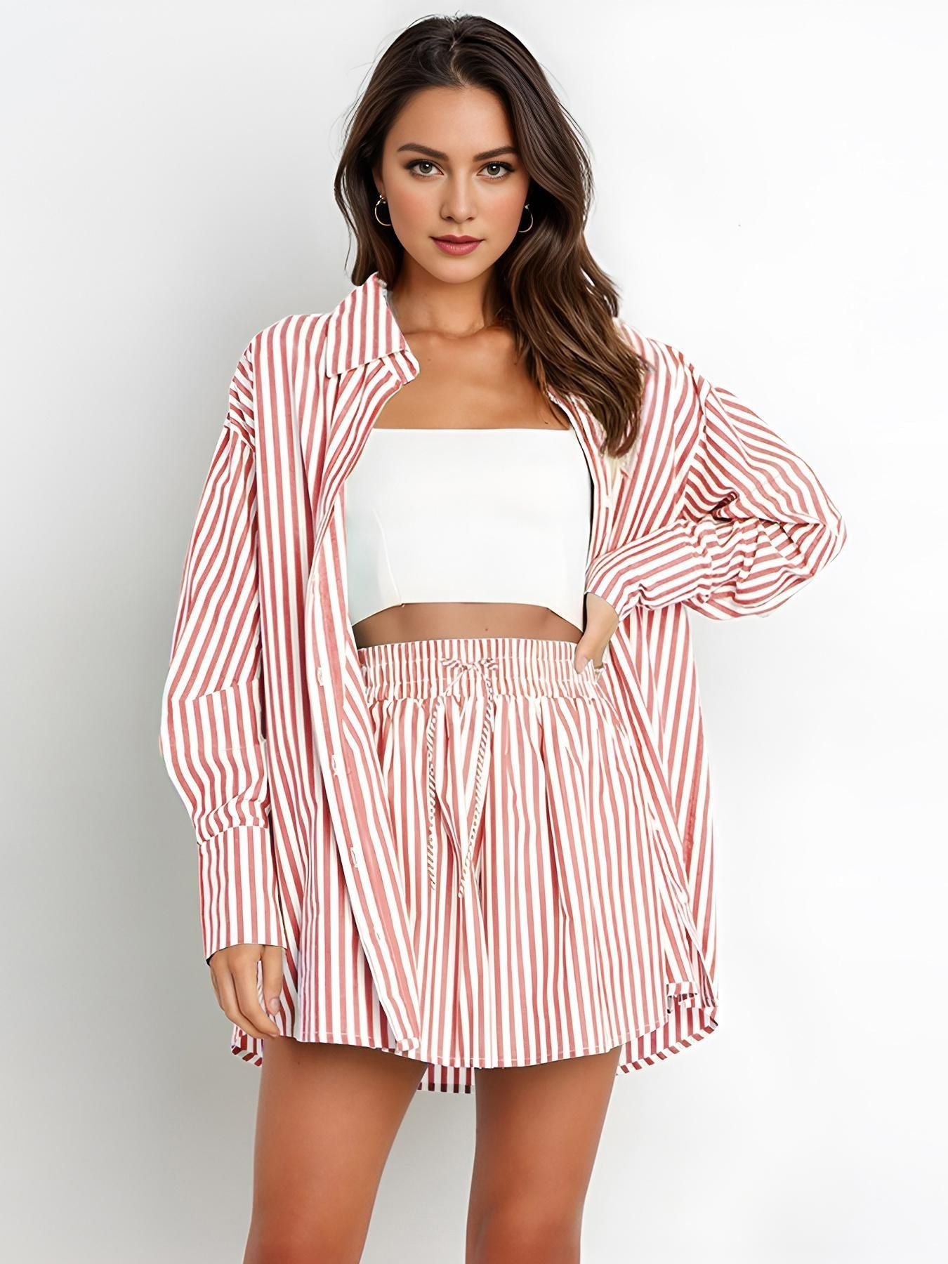 Lowenna – Striped Shirt and Shorts Co-Ord Set
