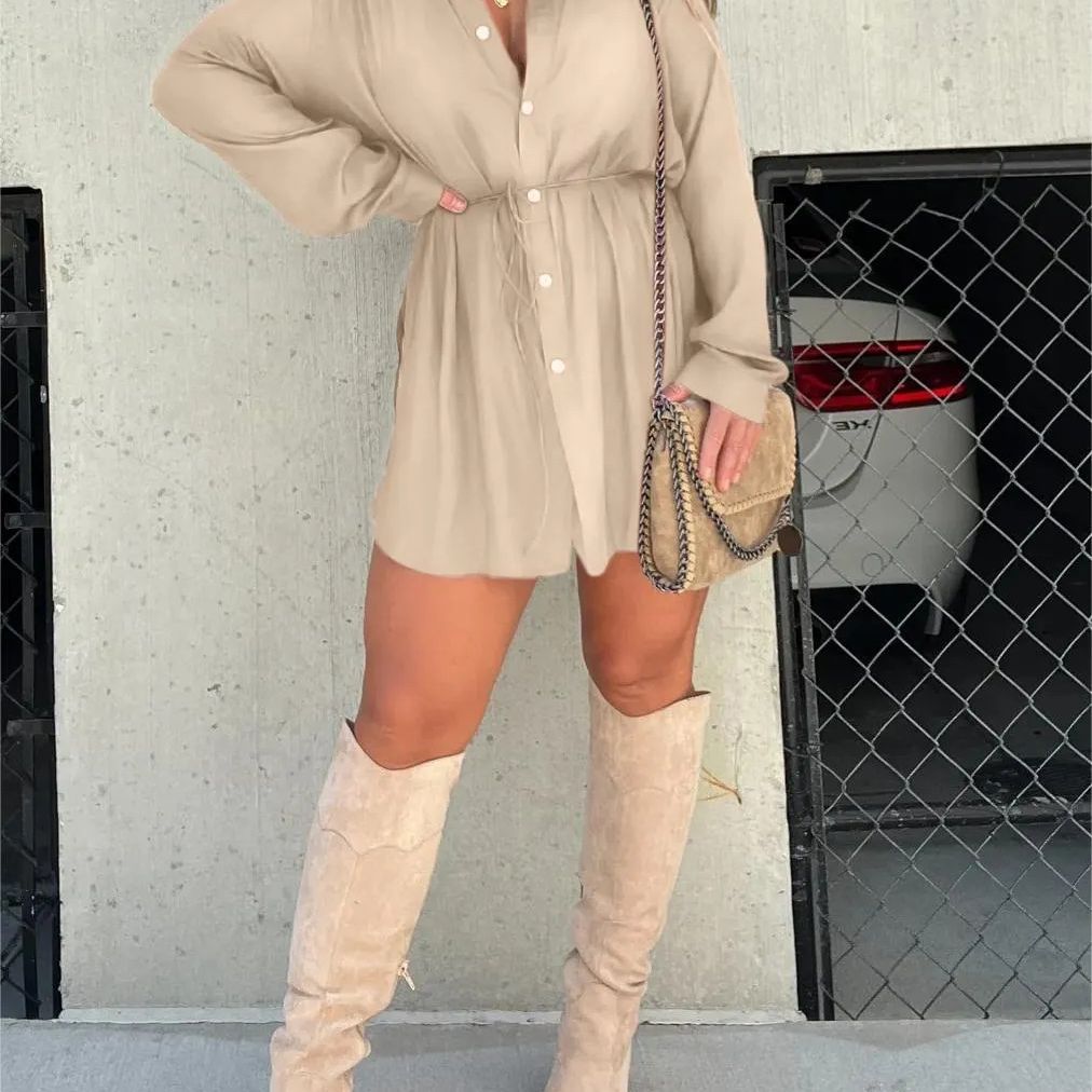 Arline – Long Sleeve Button-Up Shirt Dress