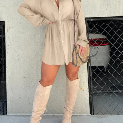 Arline – Long Sleeve Button-Up Shirt Dress