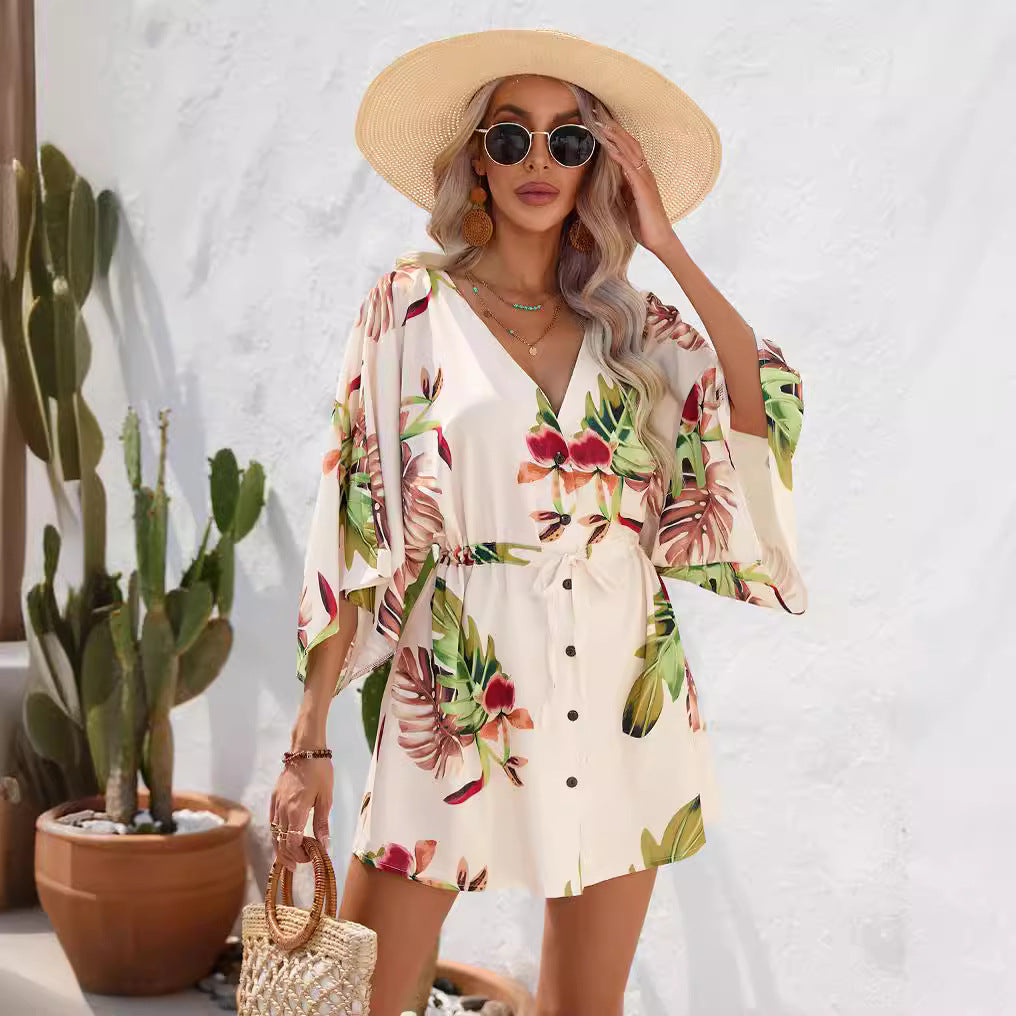 Ismay – Tropical Print Tie-Waist Playsuit