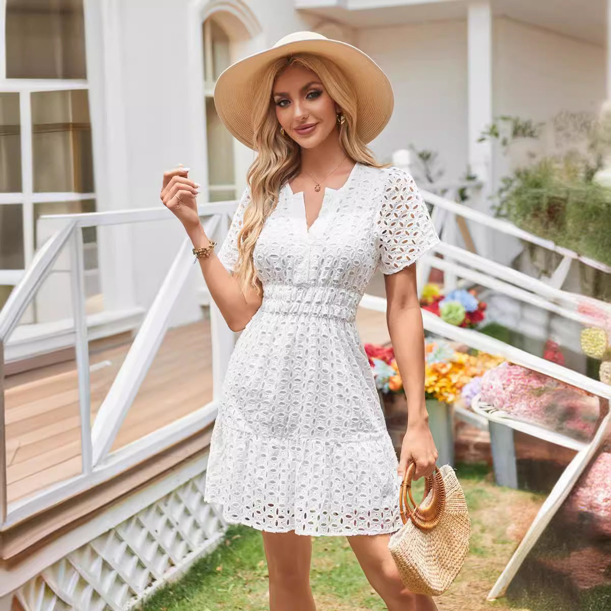 Nova – Embroidered V-Neck Mini Dress