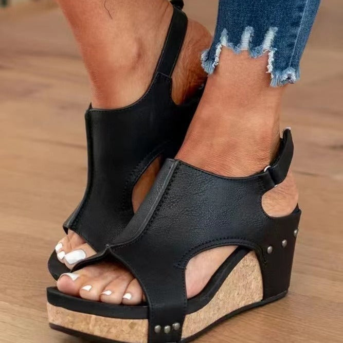 Loise – Cut-Out Cork Wedge Sandals