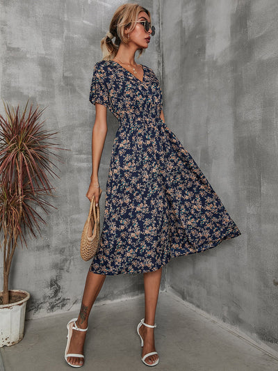 Mayumi – Printed V-Neck Midi Dress