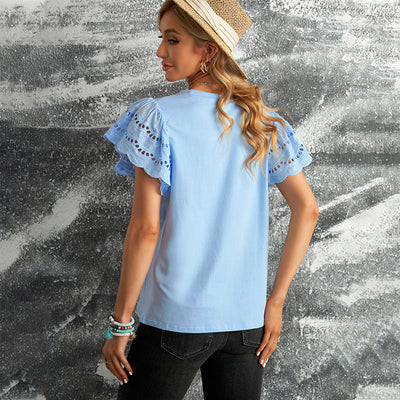 Noelle – Flutter Sleeve Broderie Blouse