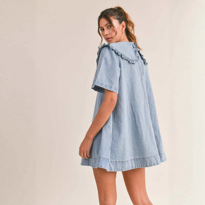 Pippa – Ruffle Collar Denim Dress