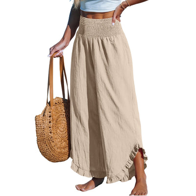 Isoldea – Smocked Ruffle Hem Trousers