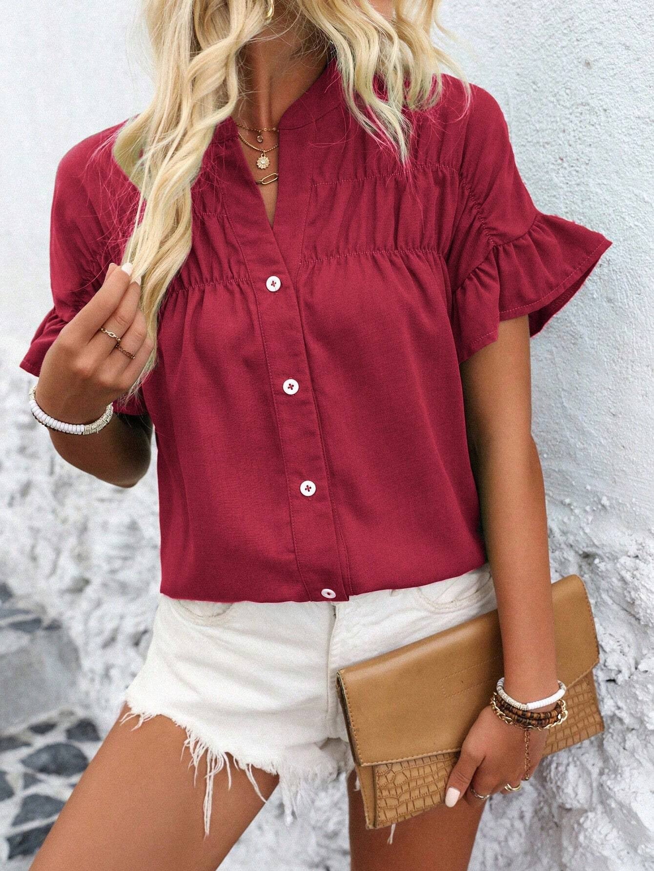 Ophelie – Button-Front Ruffle Sleeve Blouse