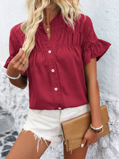 Ophelie – Button-Front Ruffle Sleeve Blouse