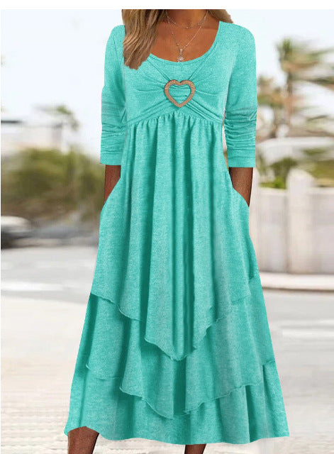 Rowena – Layered Heart Detail Midi Dress