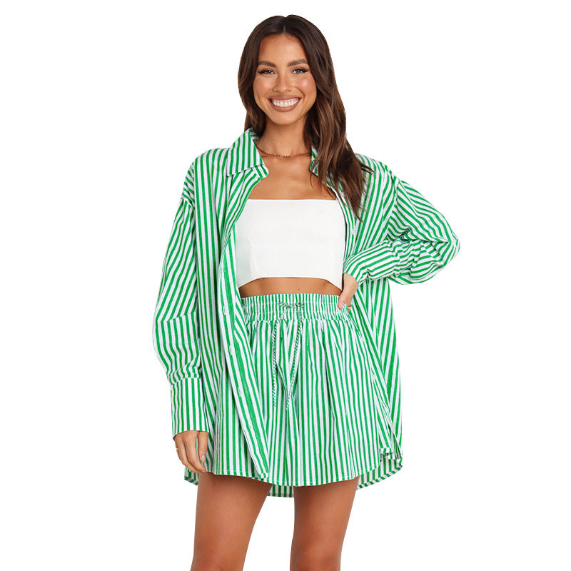 Lowenna – Striped Shirt and Shorts Co-Ord Set