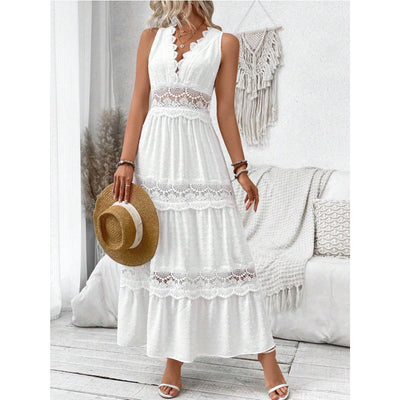 Aderyn – Sleeveless Lace Panel Midi Dress