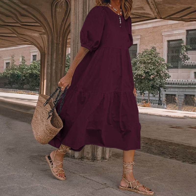 Maivie – Puff Sleeve Tiered Midi Dress