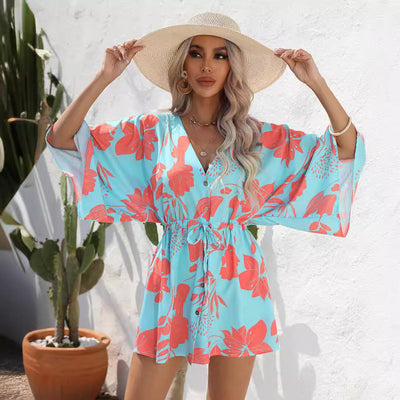 Ismay – Tropical Print Tie-Waist Playsuit