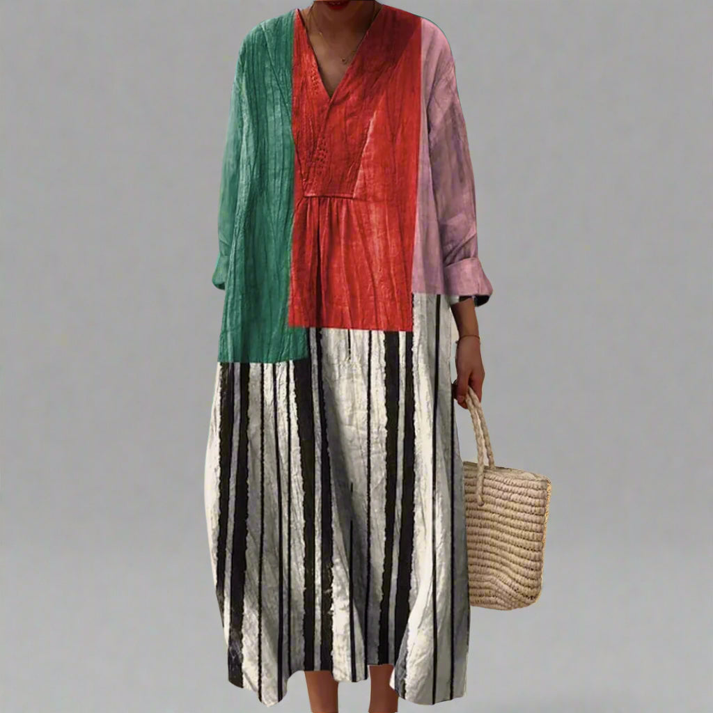 Karin™ | Striped Maxi Dress in Colour Block Design