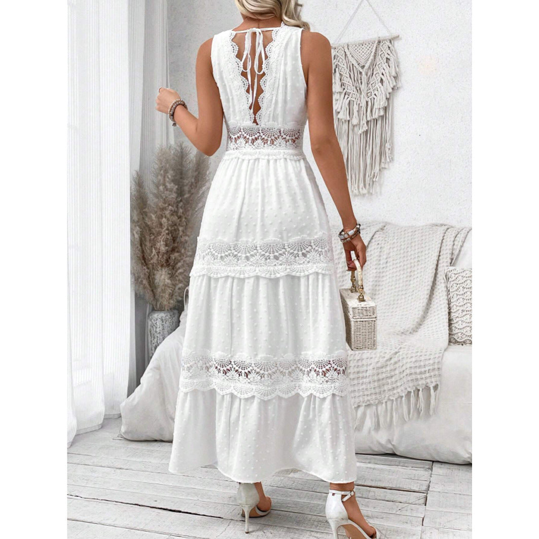 Aderyn – Sleeveless Lace Panel Midi Dress