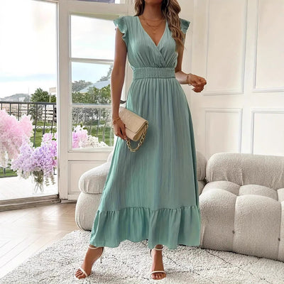 Terry – Ruffle Sleeve Smocked Midi Dress