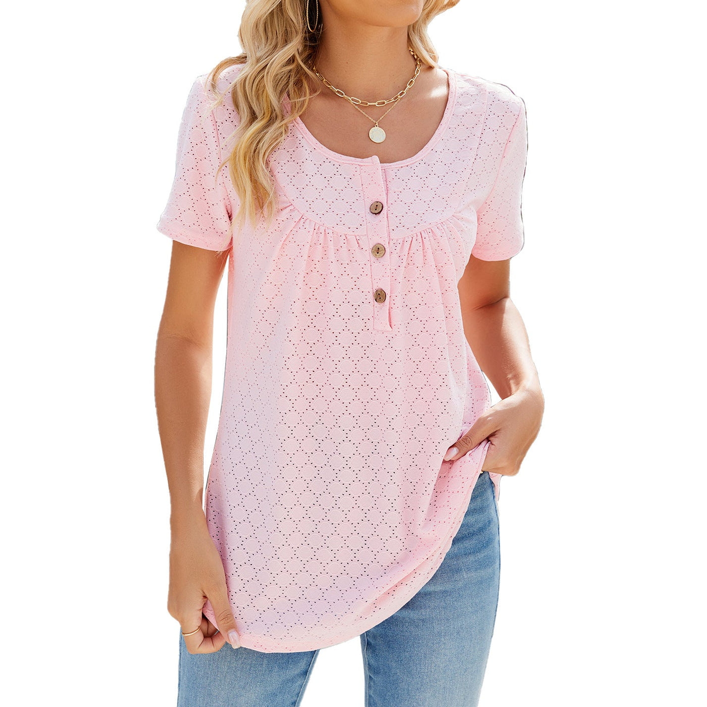 Temilade – Broderie Button Front Top
