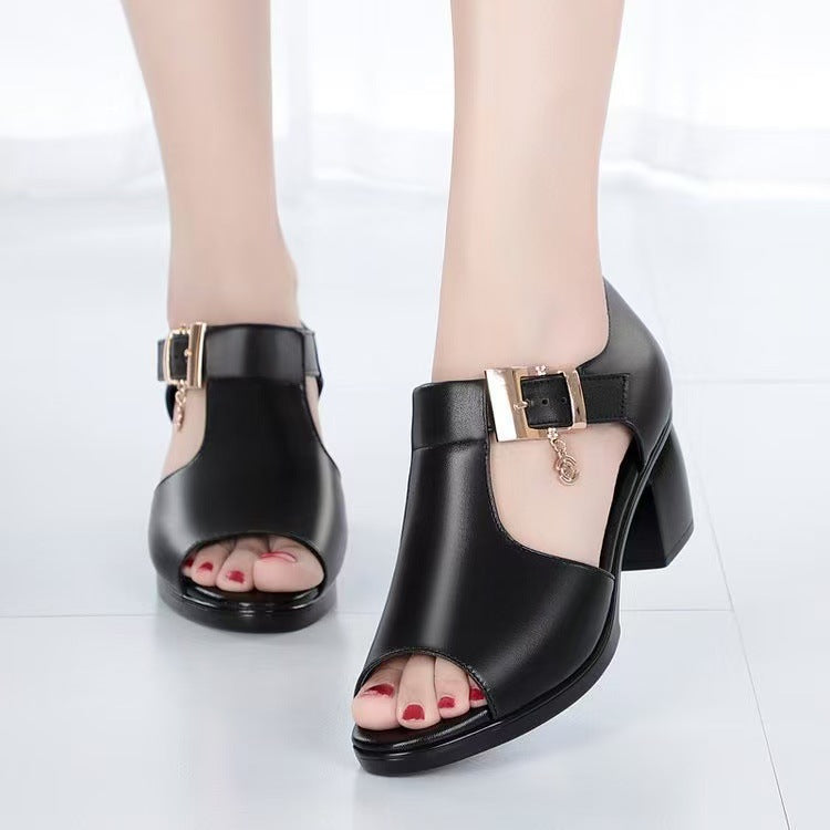 Beatriz – Buckled Peep-Toe Block Heels
