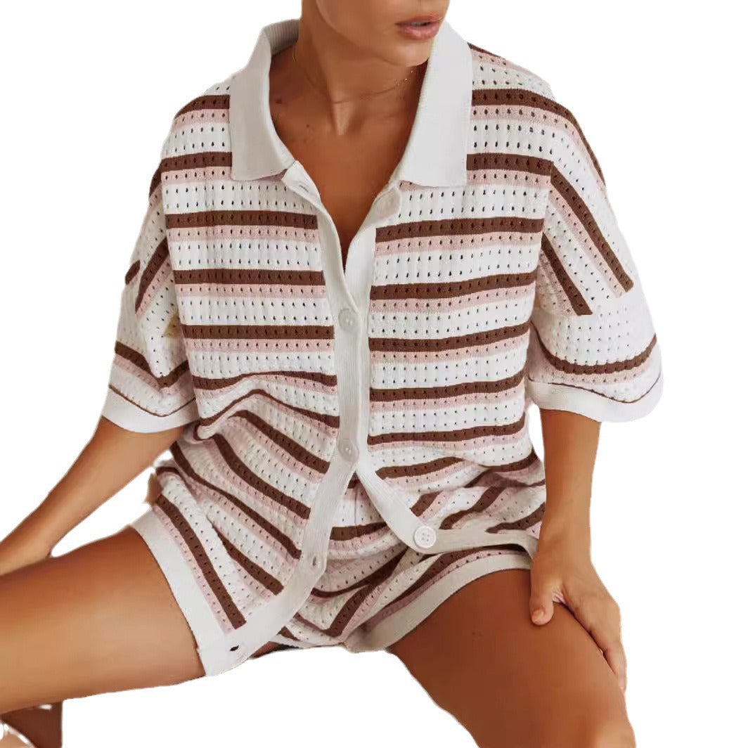 Pixie – Striped Knit Button-Up Set