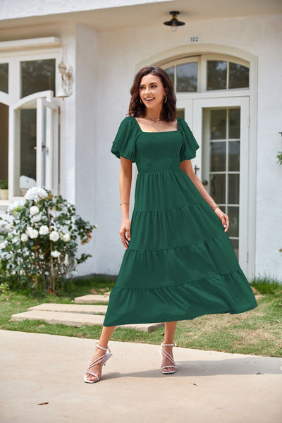 Selene – Off-Shoulder Shirred Midi Dress
