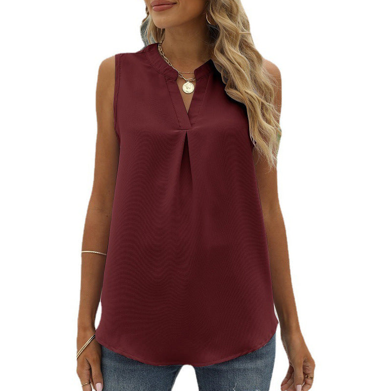 Melissa – Pleated V-Neck Sleeveless Top