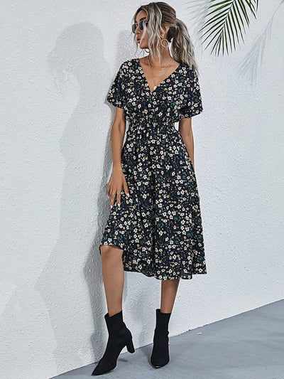 Mayumi – Printed V-Neck Midi Dress