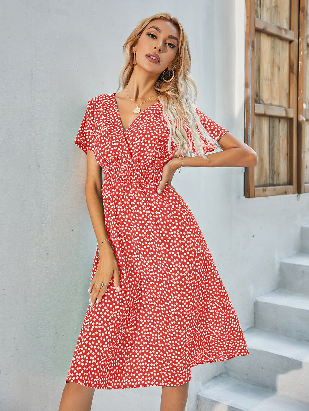 Mayumi – Printed V-Neck Midi Dress