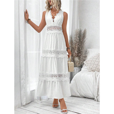 Aderyn – Sleeveless Lace Panel Midi Dress